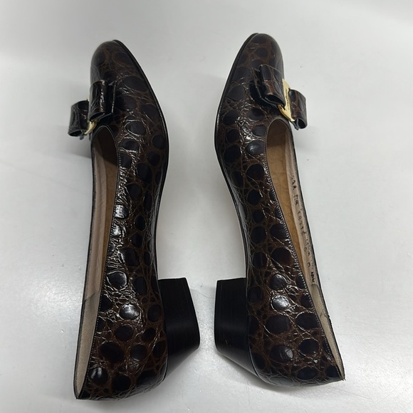 Salvatore Ferragamo Vara Bow Ballet Pumps Shoes Leather Snakeskin Brown Size 6 B - Picture 8 of 10